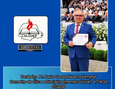 O DECOM, na pessoa do seu presidente, Pr. Perci Fontoura, parabeniza a todos os diplomados nos respectivos cargos.