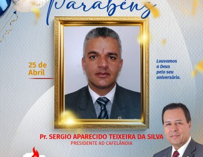 Parabéns pastor Sérgio Aparecido Teixeira da Silva, pela passagem do seu aniversário. Parabéns pastor Sérgio Aparecido Teixeira da Silva, pela passagem do seu aniversário.