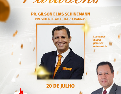 Nossos Parabéns ao Pastor Gilson Elias Schinemann Presidente da AD Quatro Barras/PR Nossos Parabéns ao Pastor Gilson Elias Schinemann Presidente da AD Quatro Barras/PR